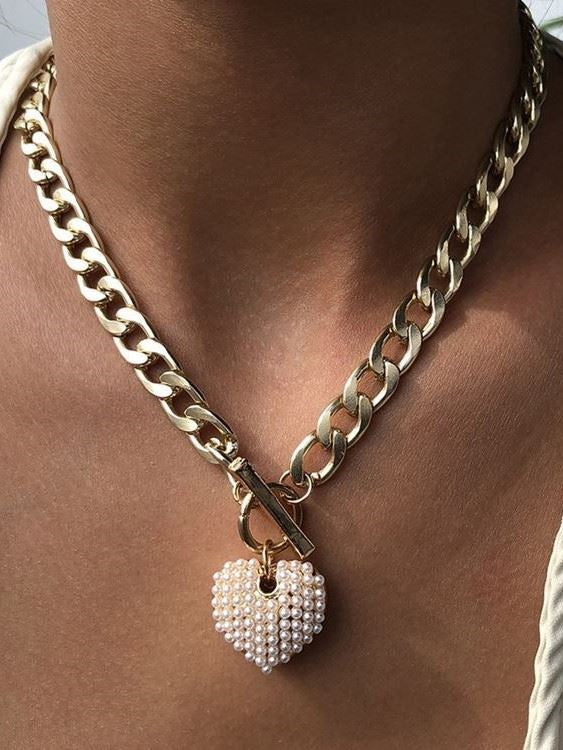 Collier Fantaisie coeur et perles