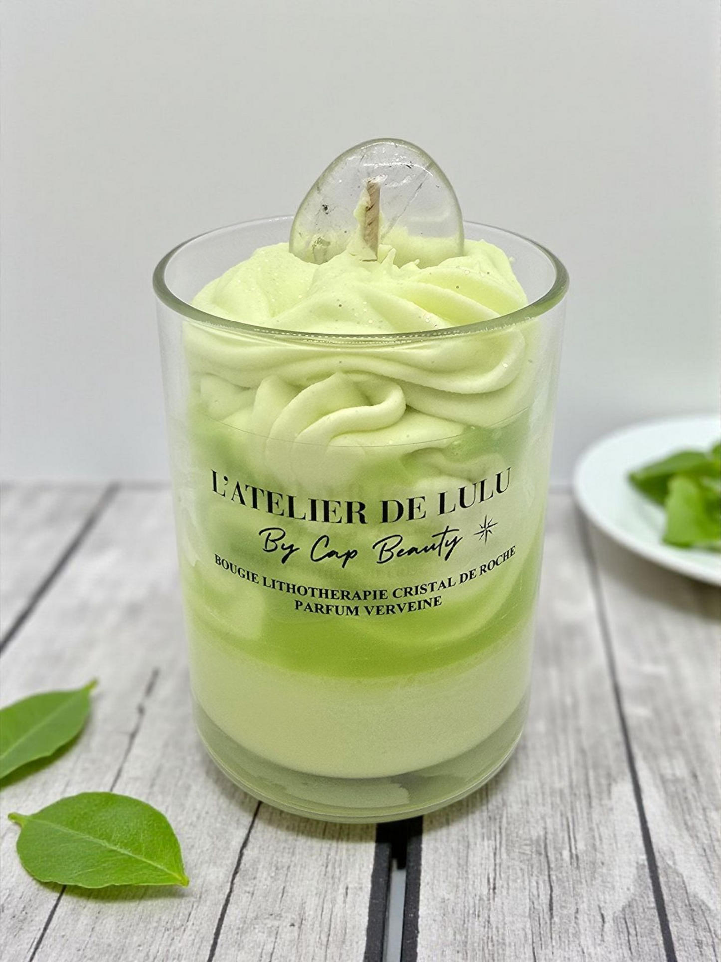 Bougie Lithothérapie – Énergie Menthe & Verveine & Cristal de Roche