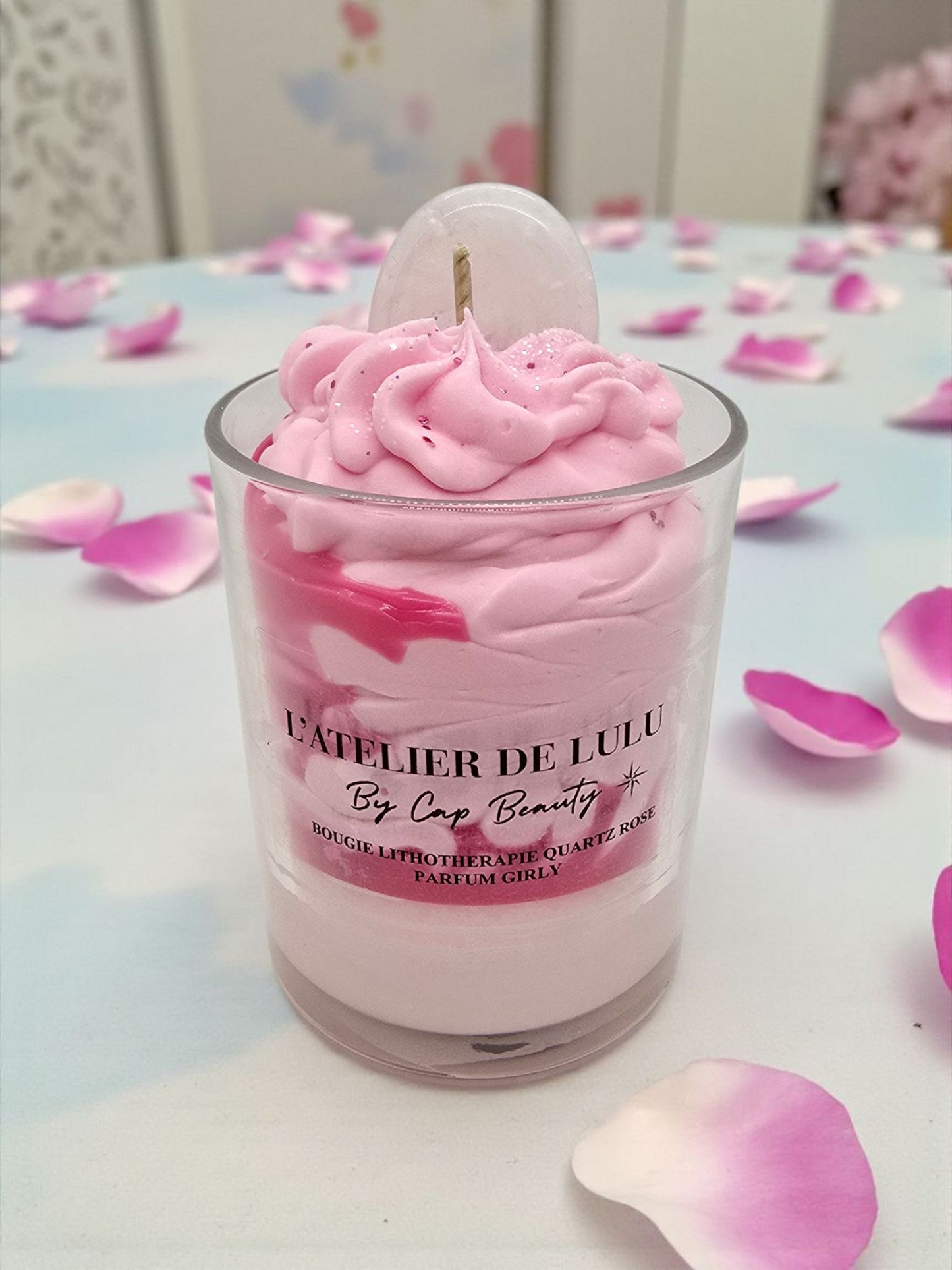 Bougie Lithothérapie- Girly- quartz rose