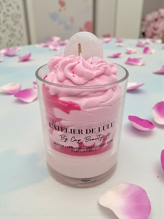 Bougie Lithothérapie- Girly- quartz rose