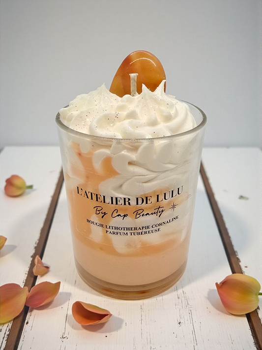Bougie Lithothérapie –Tubéreuse  & Cornaline